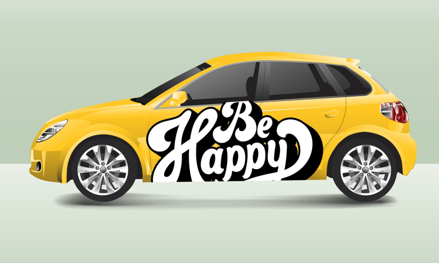 Be happy typography on a hatchback car vector